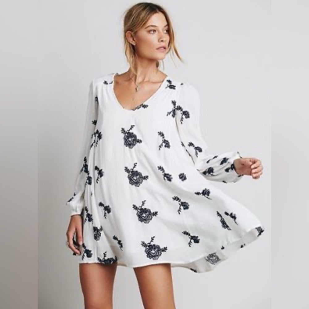 Free People White and Black Floral Mini Dress